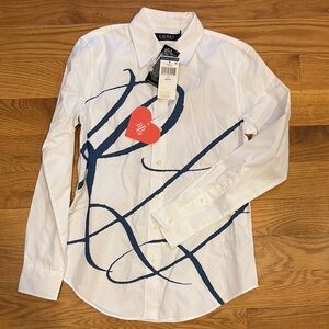 Lauren Ralph Lauren White and Blue Casual Button Down Shirt